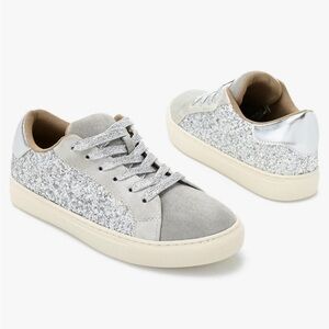Sparkly Silver Sneakers with Metallic Laces